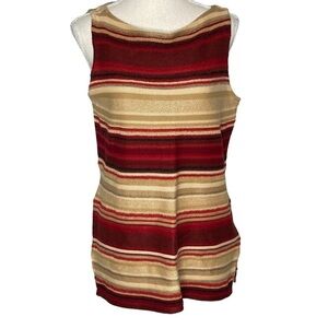 LAUREN By Ralph Lauren Size PL Linen Blend StripedTan Red‎ Sleeveless Top